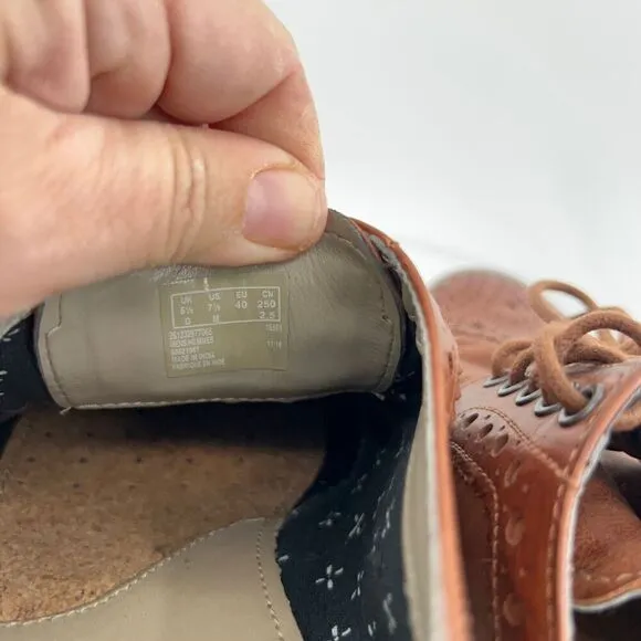 Clarks Mens Pitney Limit Loafer Size 7.5  Brown Wingtip Lace Up Leather Shoe