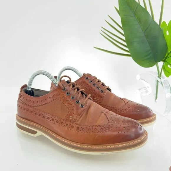 Clarks Mens Pitney Limit Loafer Size 7.5  Brown Wingtip Lace Up Leather Shoe