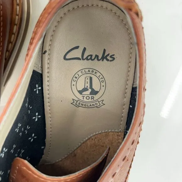 Clarks Mens Pitney Limit Loafer Size 7.5  Brown Wingtip Lace Up Leather Shoe