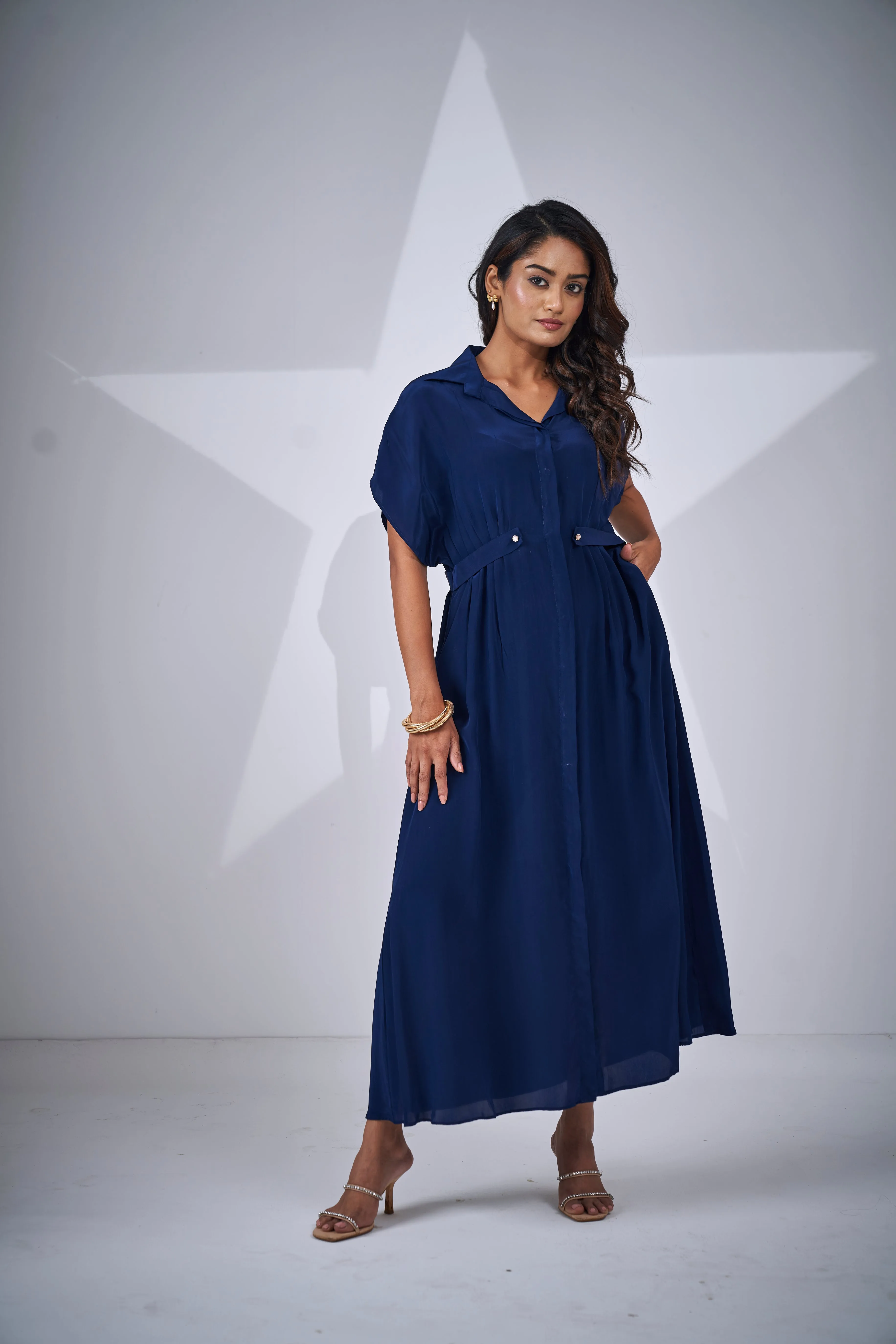 Classic Blue Button-front Dress