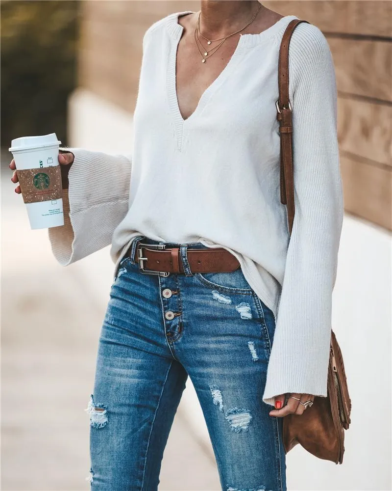 Commuter V-neck Loose Knitted Shirt