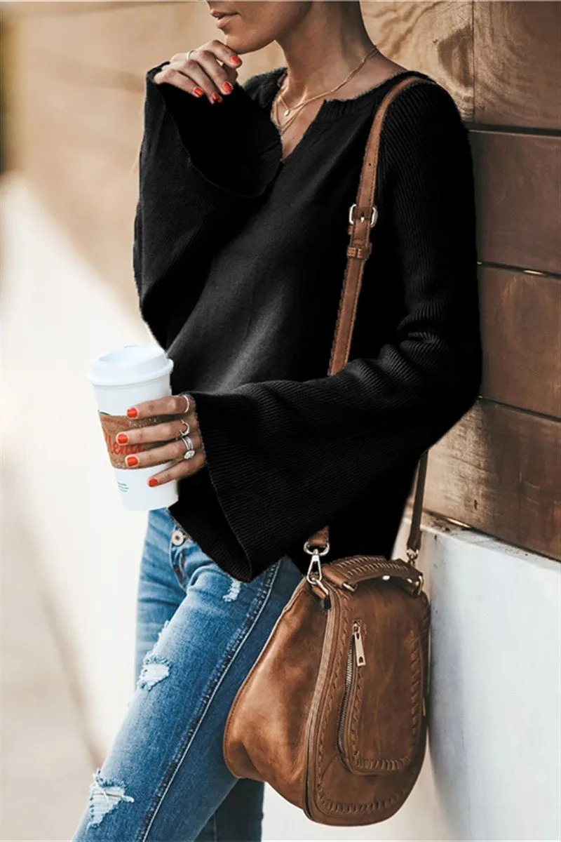 Commuter V-neck Loose Knitted Shirt