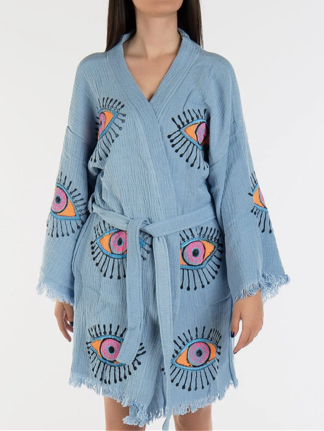 Cordelia Handmade Cotton Short Kimono | Blue