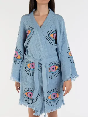 Cordelia Handmade Cotton Short Kimono | Blue