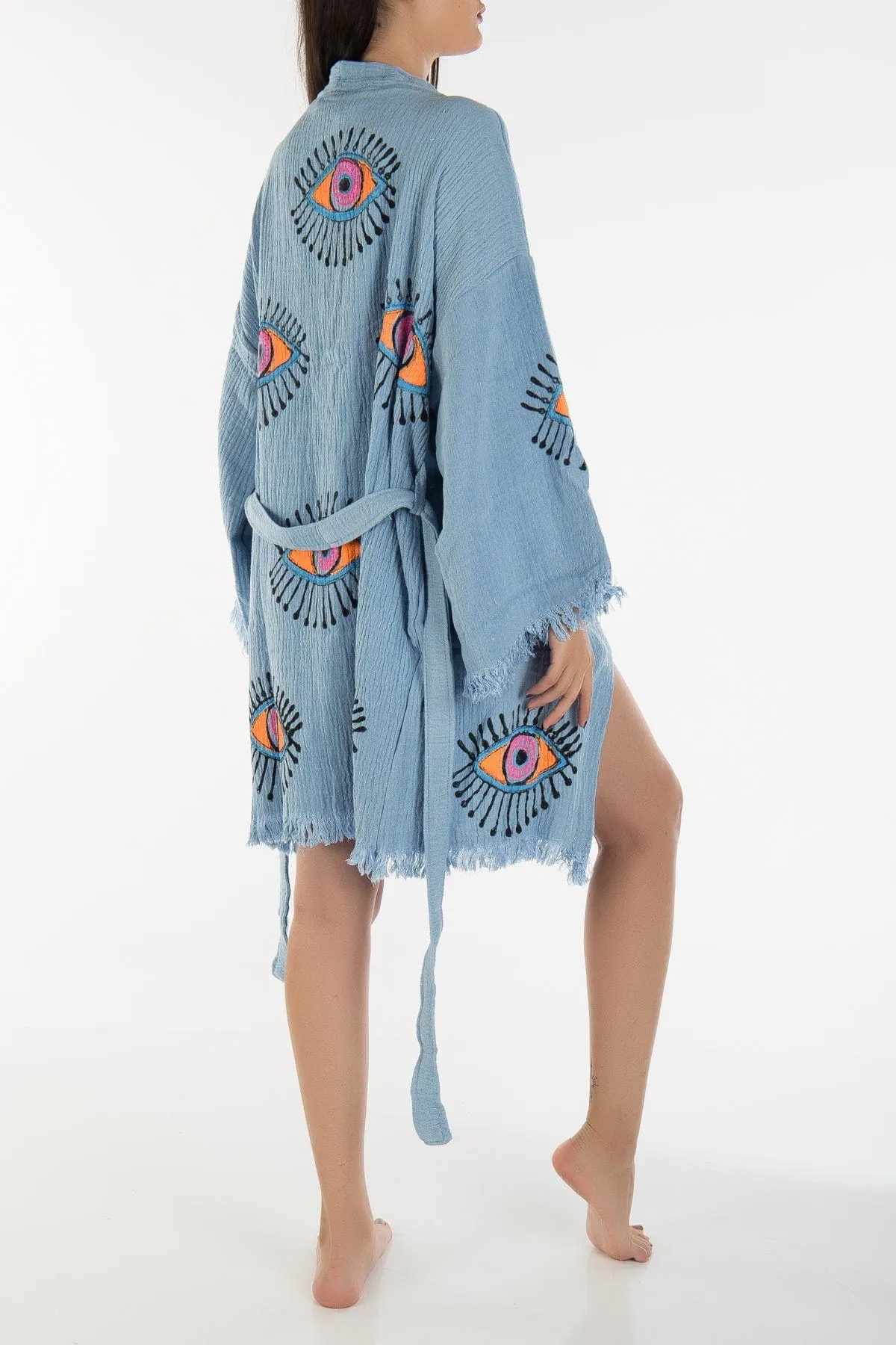 Cordelia Handmade Cotton Short Kimono | Blue