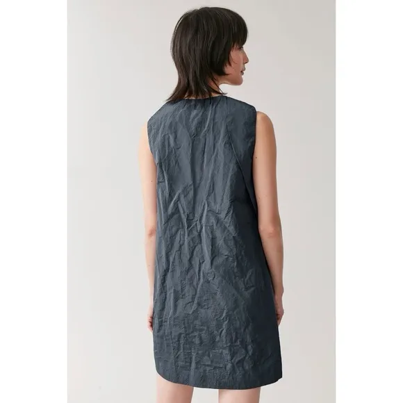 COS Steel Blue Crinkled-Texture Wrap Shirt Dress Size 14