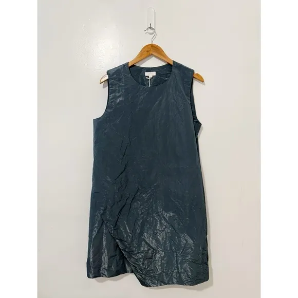 COS Steel Blue Crinkled-Texture Wrap Shirt Dress Size 14