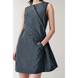 COS Steel Blue Crinkled-Texture Wrap Shirt Dress Size 14