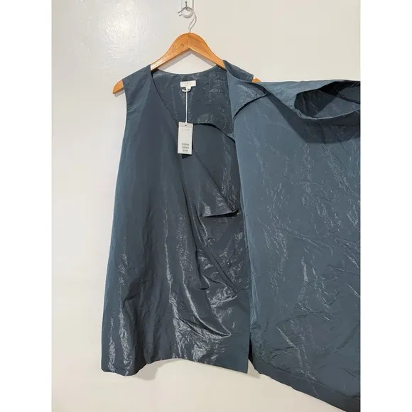 COS Steel Blue Crinkled-Texture Wrap Shirt Dress Size 14