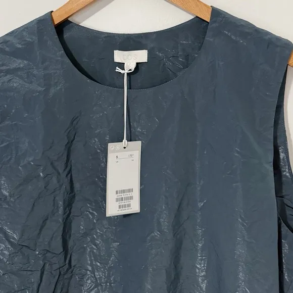 COS Steel Blue Crinkled-Texture Wrap Shirt Dress Size 14