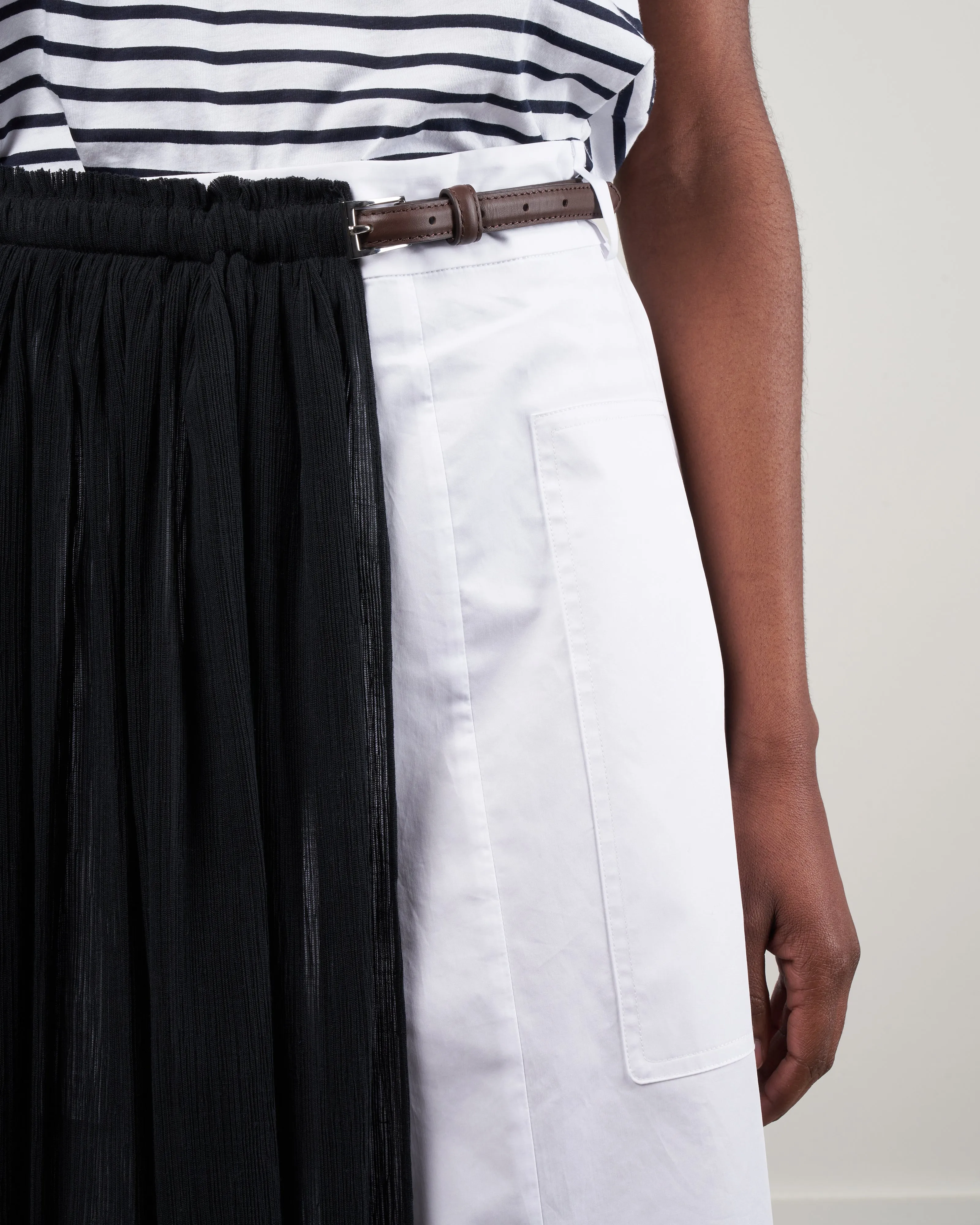 crepe gauze half layered full skirt - black/ white multi