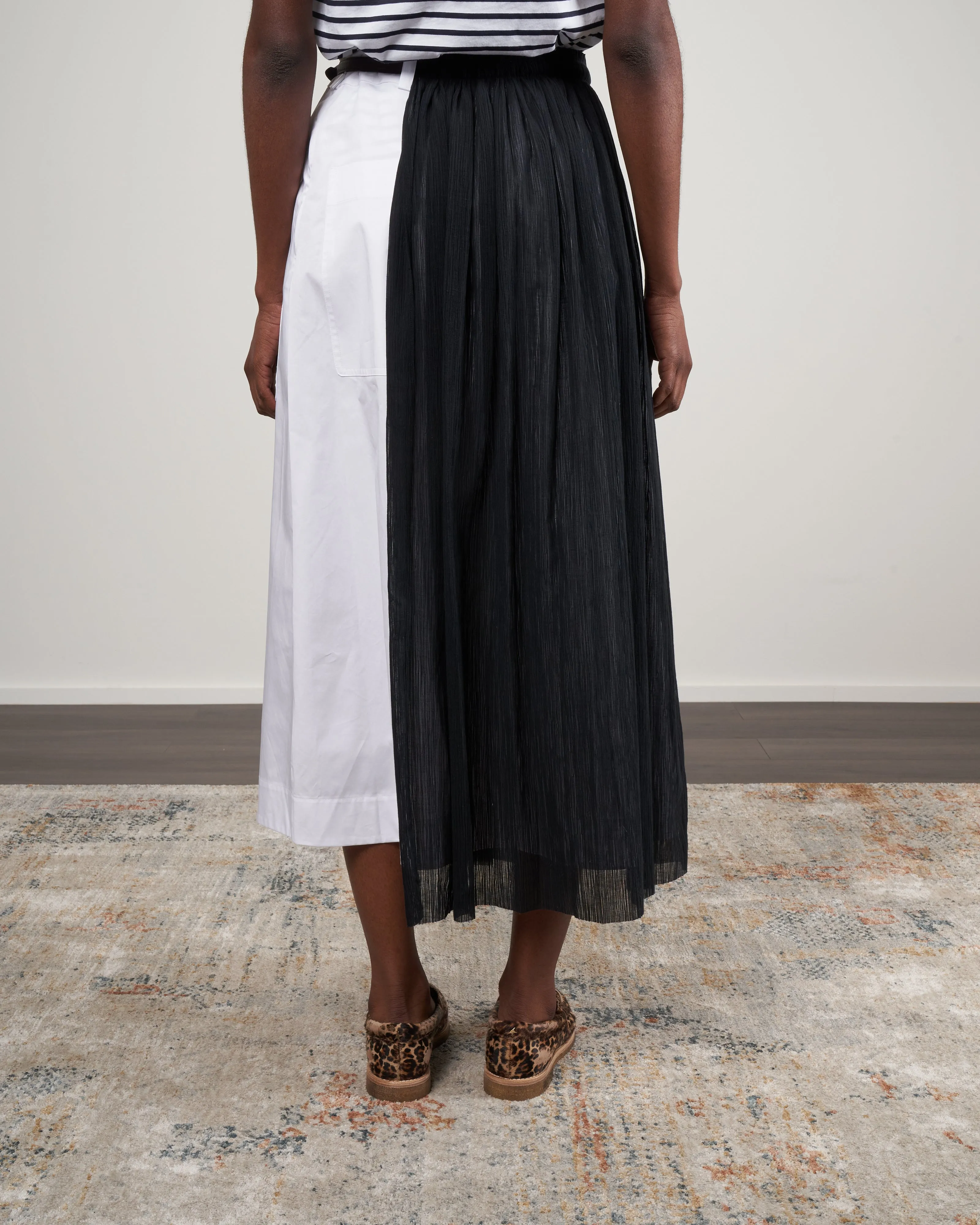 crepe gauze half layered full skirt - black/ white multi
