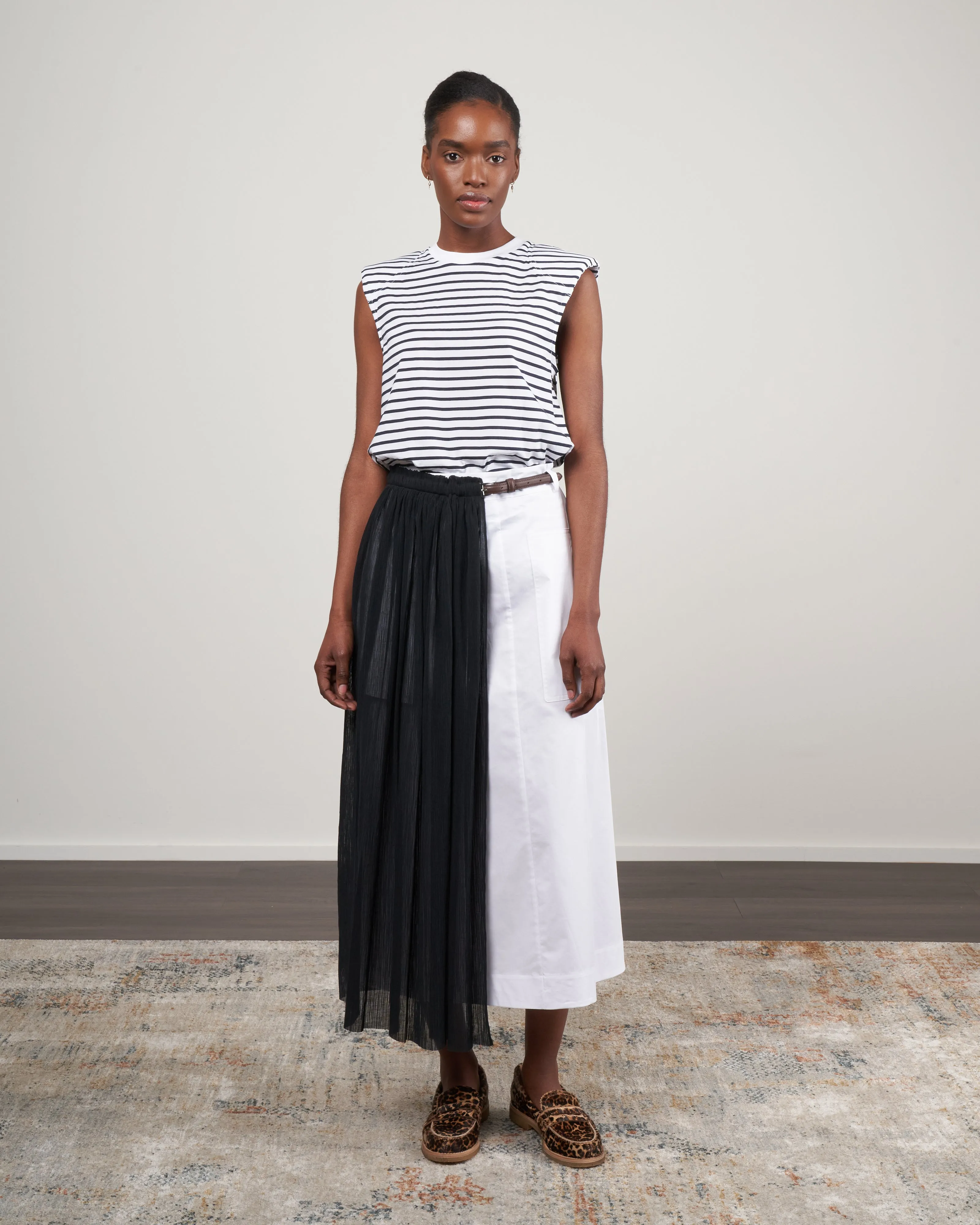 crepe gauze half layered full skirt - black/ white multi