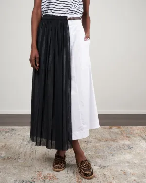 crepe gauze half layered full skirt - black/ white multi