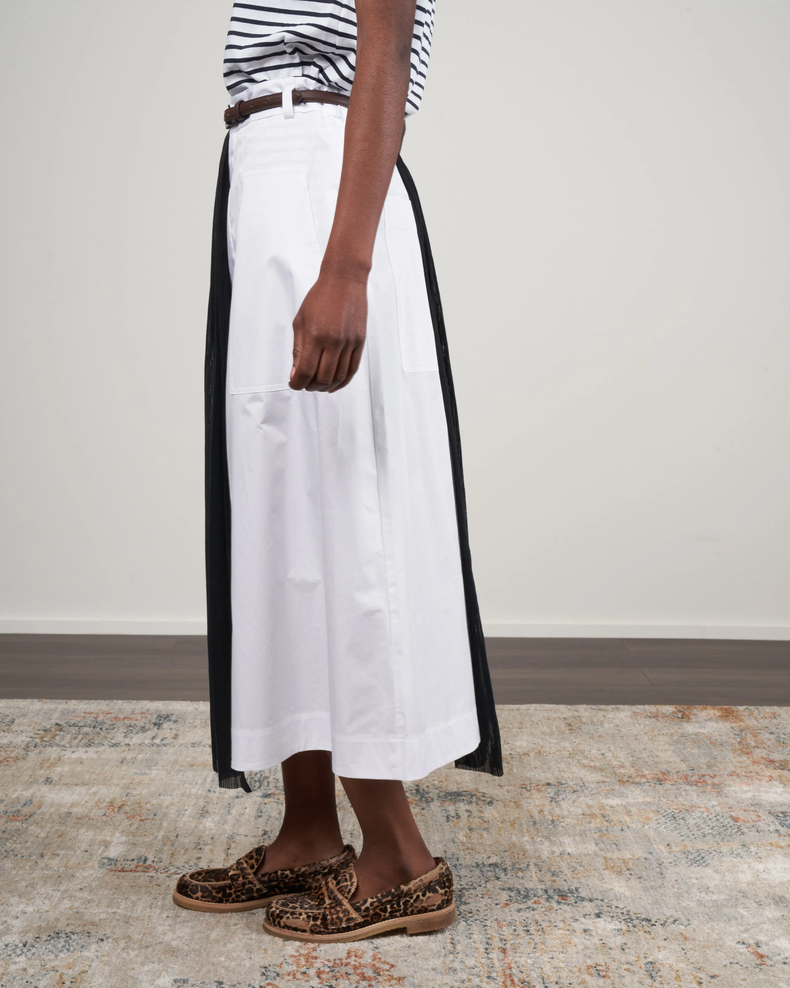 crepe gauze half layered full skirt - black/ white multi