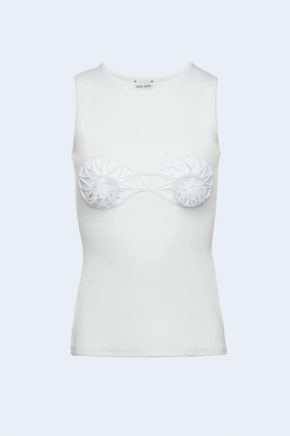 Crochet Embroidered Tank Top in White