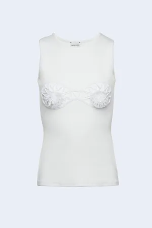 Crochet Embroidered Tank Top in White