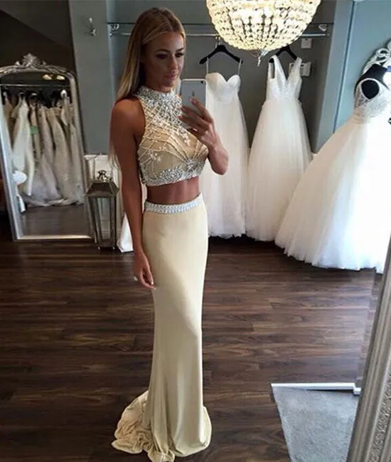 Custom Made 2 Pieces Chiffon Long Prom Dresses, Formal Dress