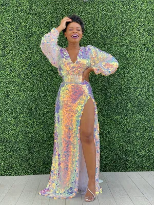 Custom Oyemwen Sequin High Slit Birthday Dress