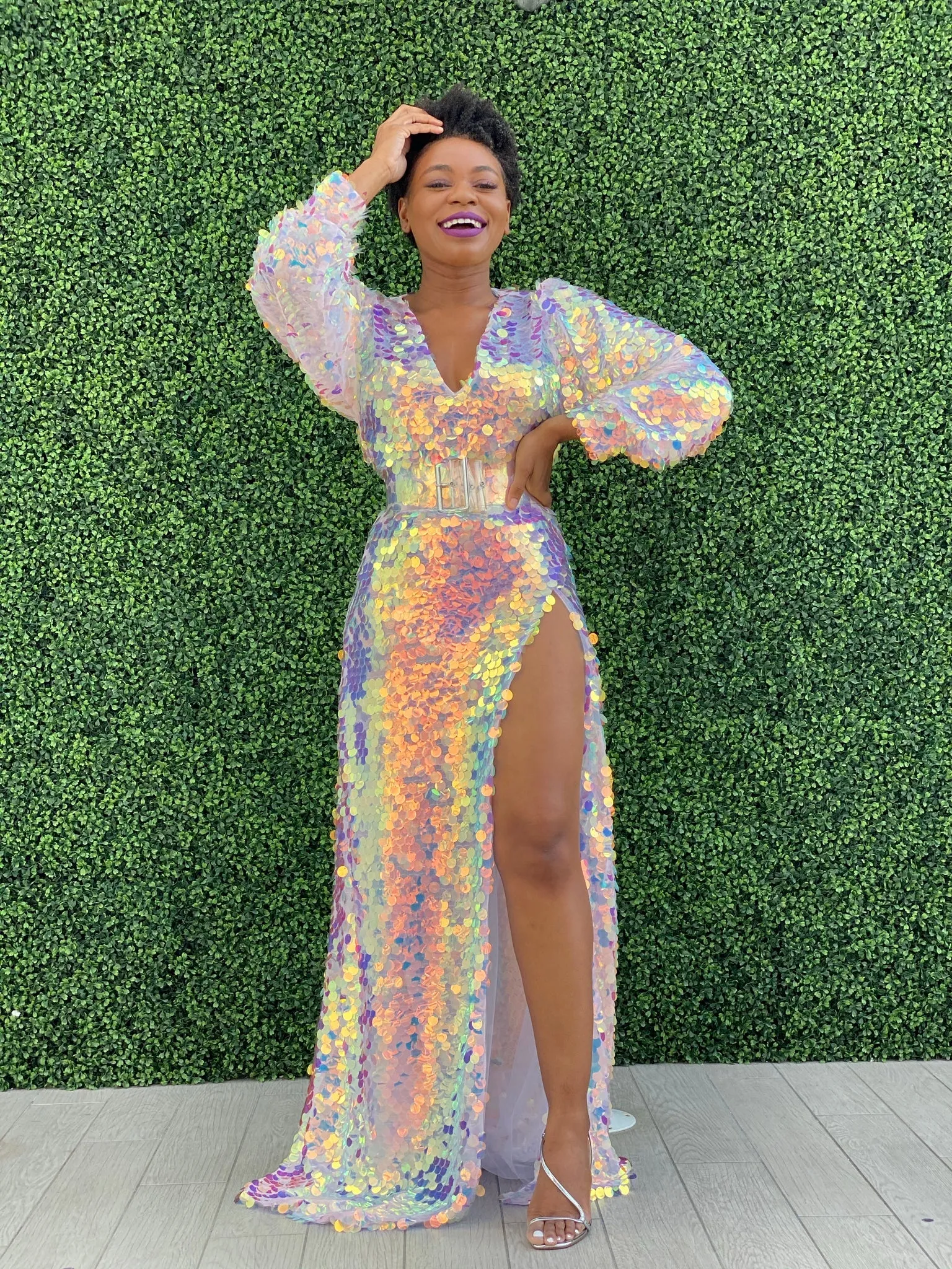 Custom Oyemwen Sequin High Slit Birthday Dress