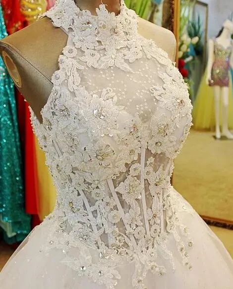 Cute Halter White  Lace Flower Short Tulle Party Dress, White Formal Dresses