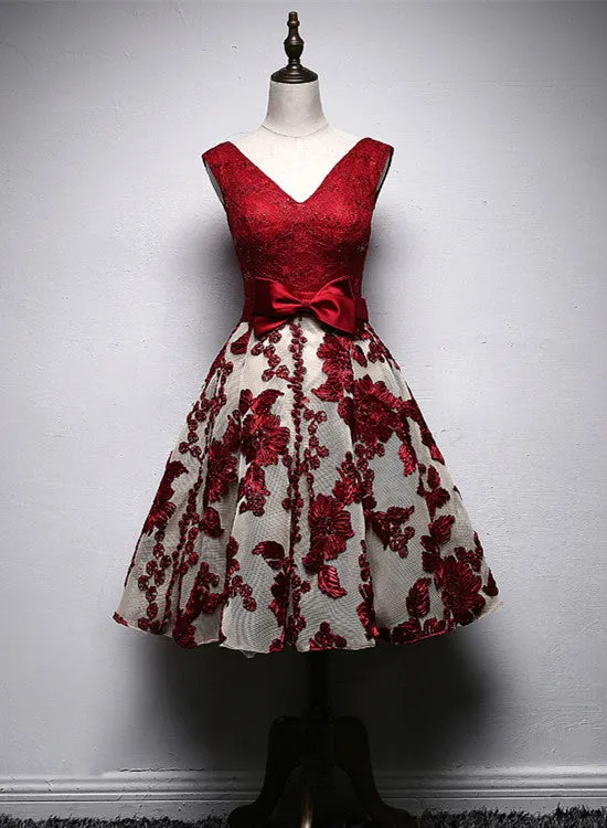 Cute Lace Short Party Dress V-neckline, Lovely Prom Dress