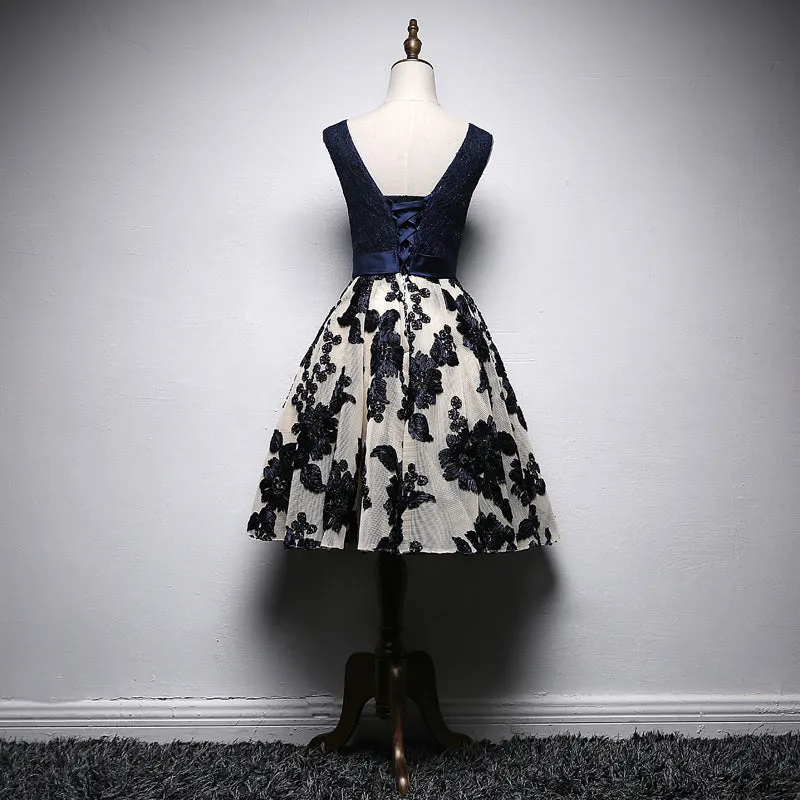Cute Lace Short Party Dress V-neckline, Lovely Prom Dress