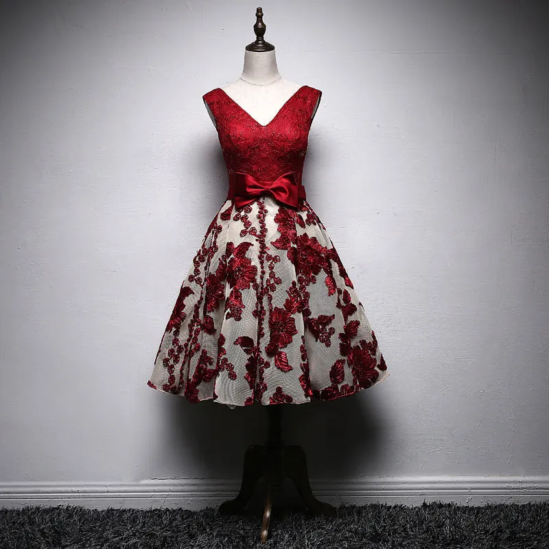 Cute Lace Short Party Dress V-neckline, Lovely Prom Dress