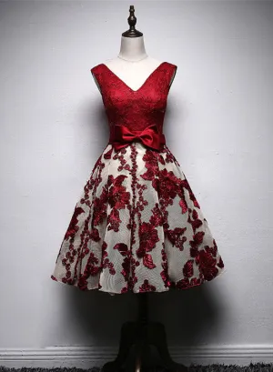 Cute Lace Short Party Dress V-neckline, Lovely Prom Dress