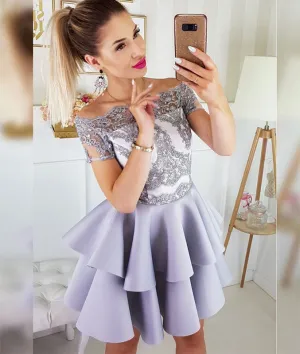 Cute lace short prom dress, cute lace short homecoming dress