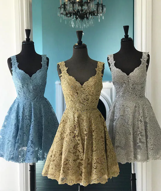 Cute lace short prom dress, lace homecoming dress