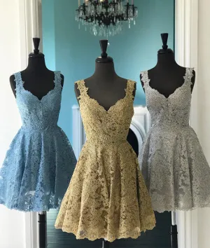 Cute lace short prom dress, lace homecoming dress