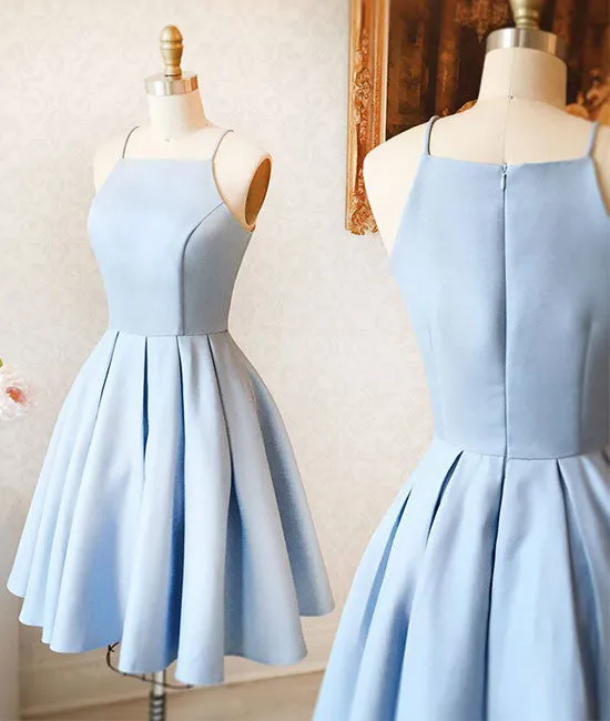 Cute light blue short prom dress, cute blue homecoming dress