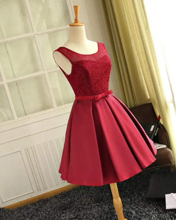 Cute Satin and Lace Short Junior Prom Dress, Lovely Formal Dresses