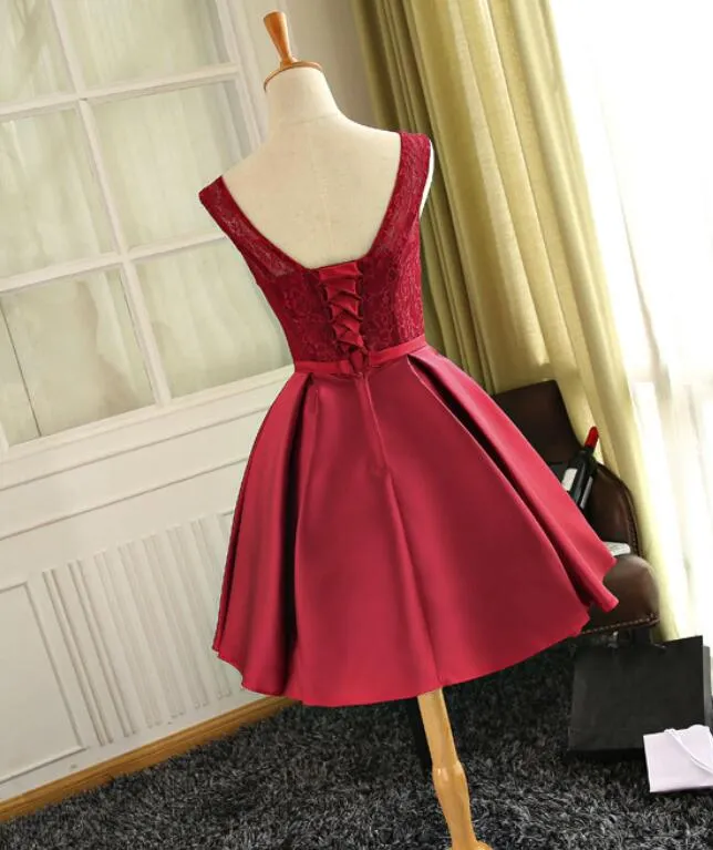 Cute Satin and Lace Short Junior Prom Dress, Lovely Formal Dresses