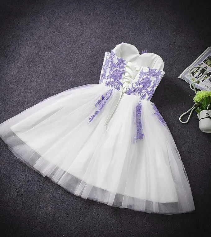 Cute Simple Tulle with Lace Applique Short Party Dress, Lovely Formal Dress
