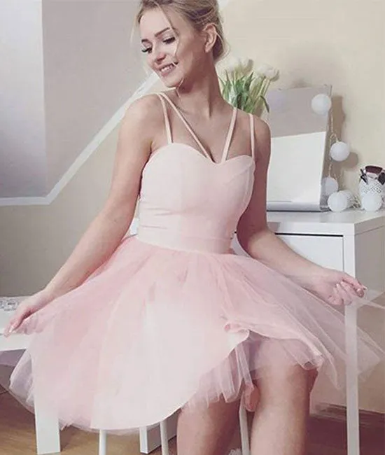 Cute sweetheart tulle short prom dress, pink homecoming dress