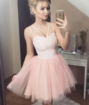 Cute sweetheart tulle short prom dress, pink homecoming dress