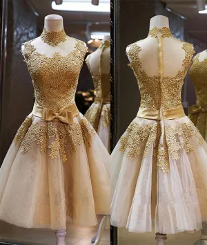 Cute tulle lace applique short prom dress, homecoming dress