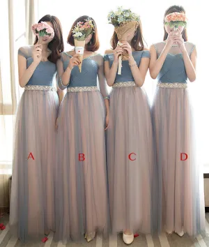 Cute tulle long prom dress, tulle gray bridesamid dress