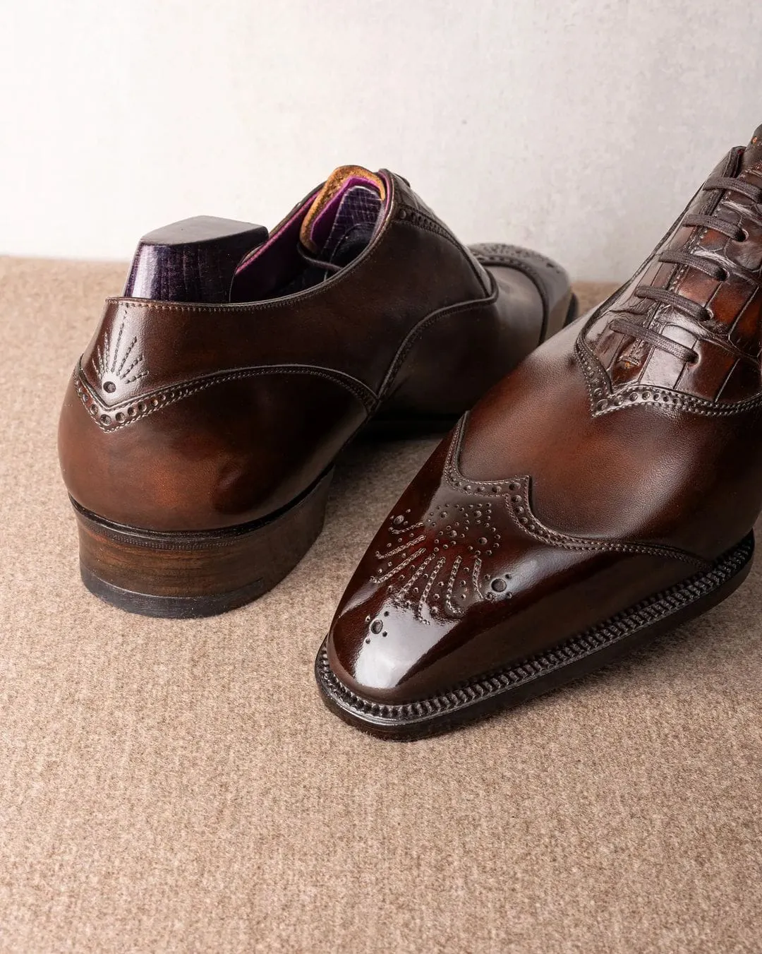 Dark Brown Leather Wingtip Oxfords Lace Up Formals - Formal Shoes