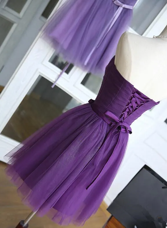 Dark Purple Cute Tulle Knee Length Formal Dress , Simple Prom Dresses