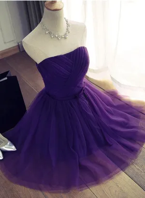 Dark Purple Cute Tulle Knee Length Formal Dress , Simple Prom Dresses