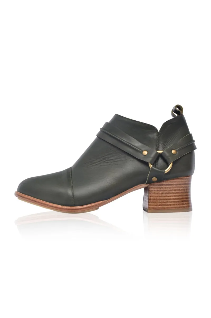 Dasha Low Ankle Booties in Dark Tan