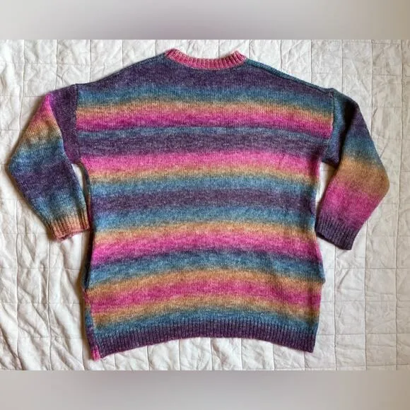 Davi &amp; Dani Vibrant Multicolor Gradient Stripe Sweater Dress - Medium