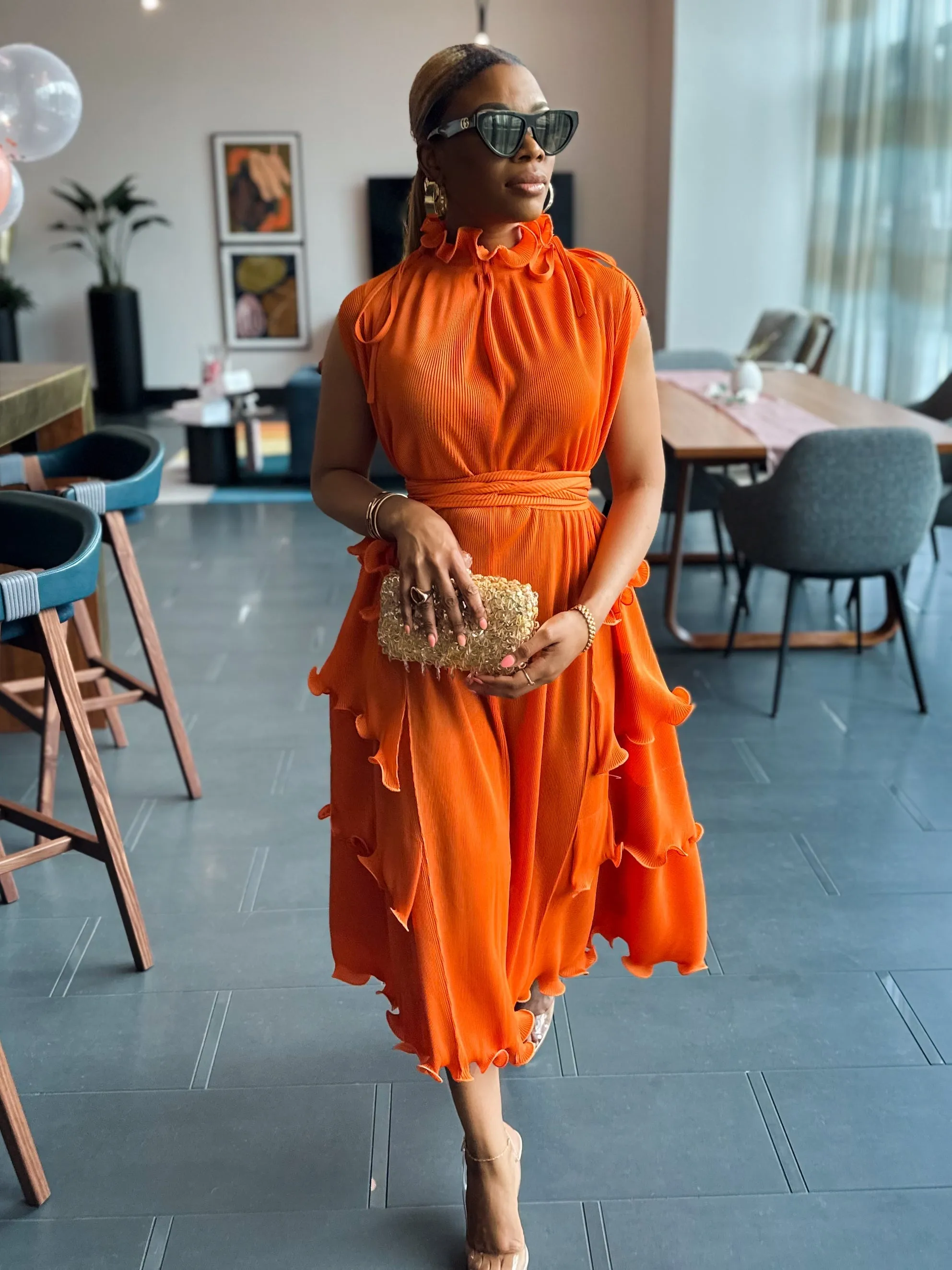 Denise Ruffle Dress (Orange)