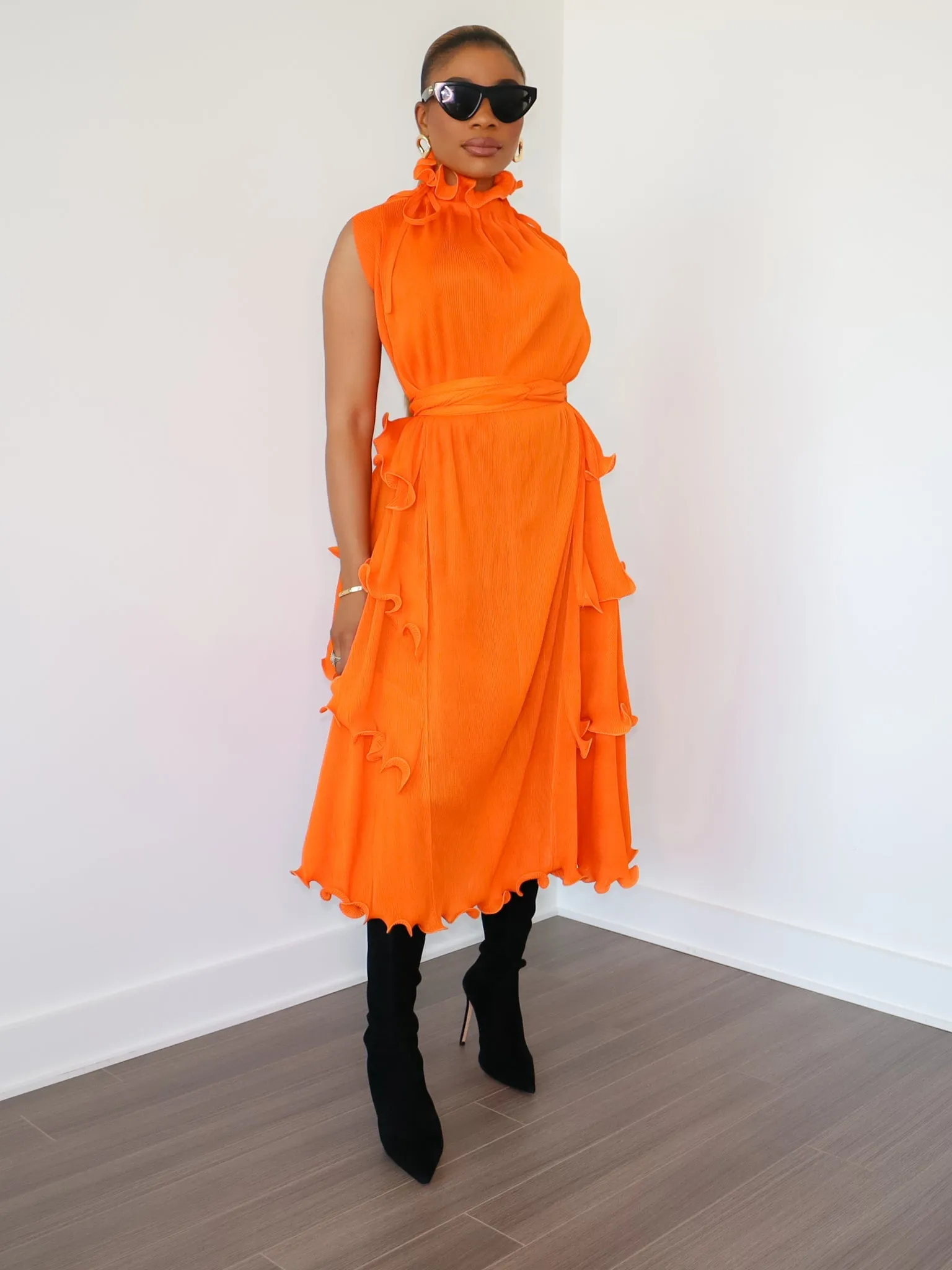 Denise Ruffle Dress (Orange)