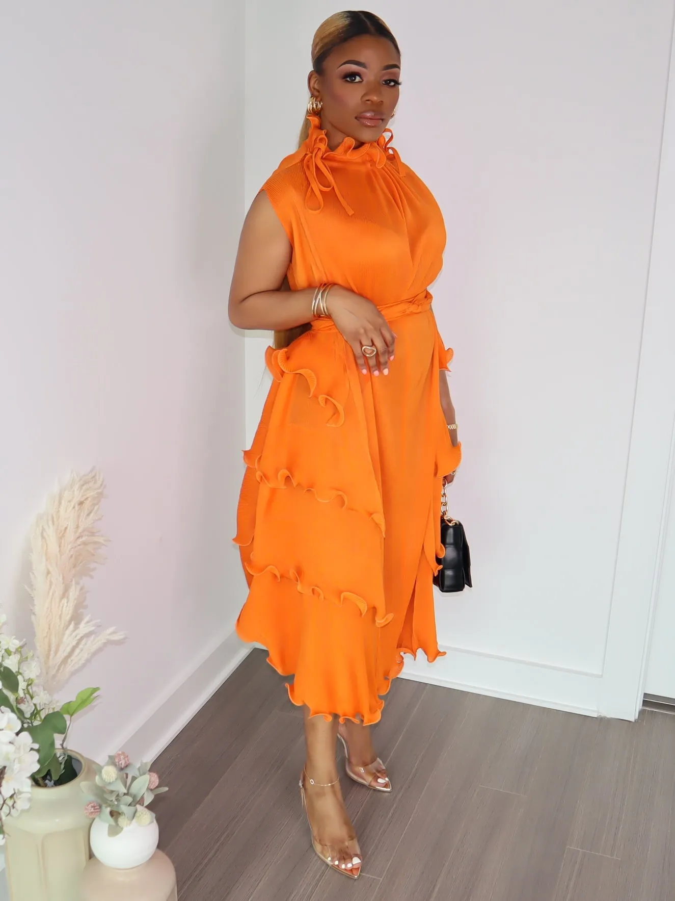 Denise Ruffle Dress (Orange)