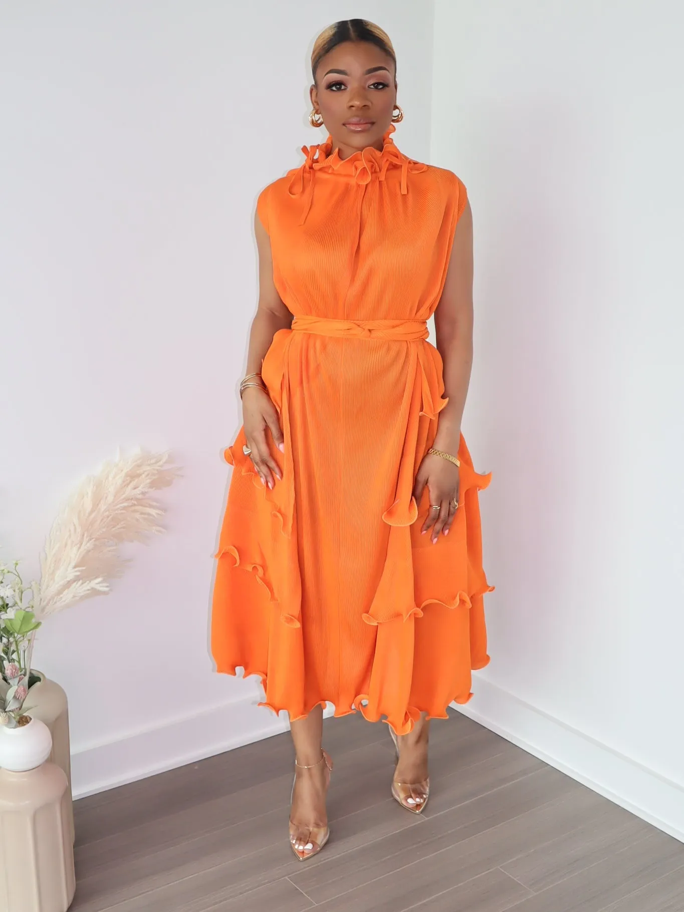 Denise Ruffle Dress (Orange)