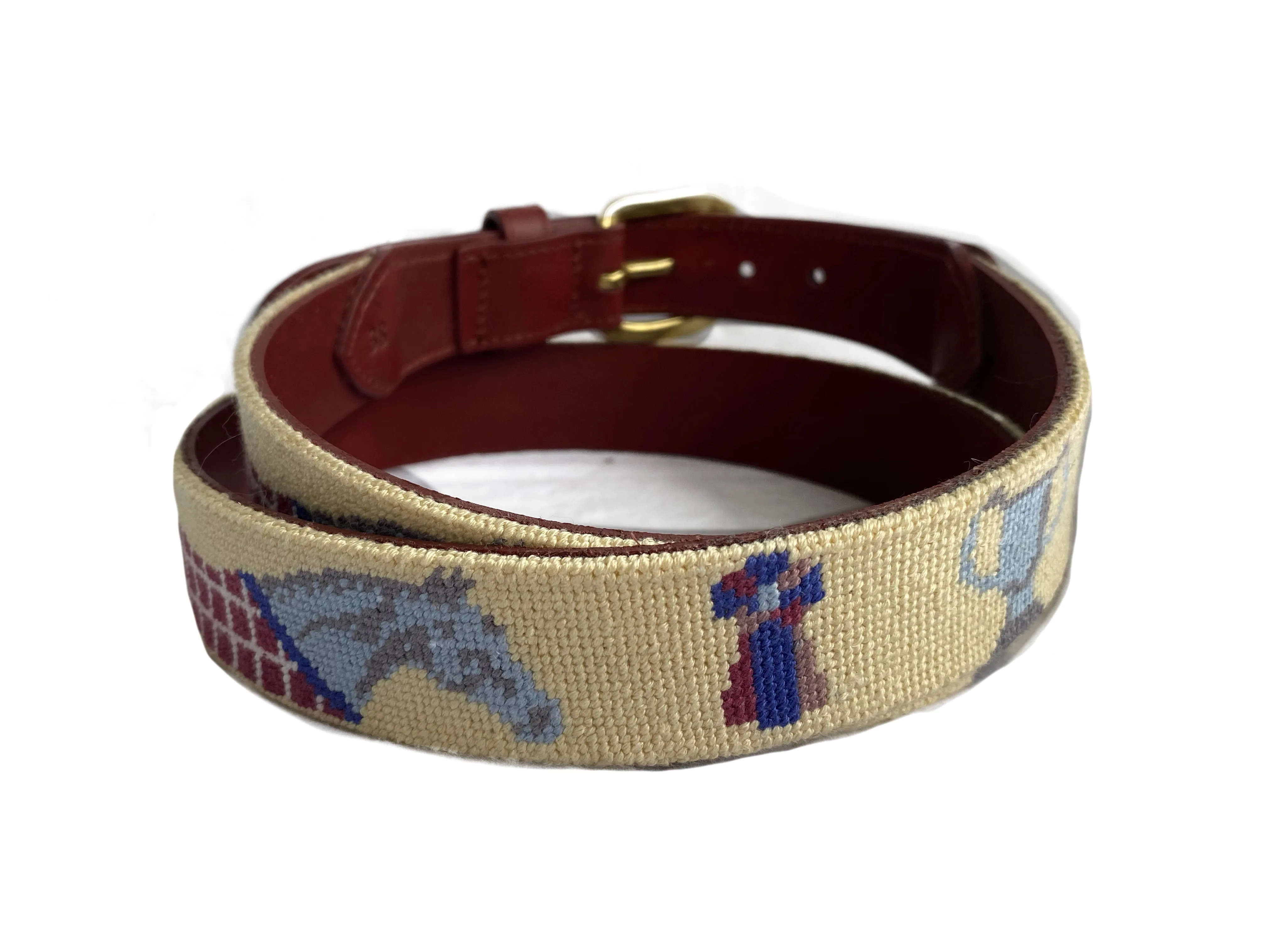 DERBY HORSE CREAM NEEDLEPOINT BELT